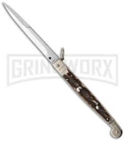 A.G.A. Campolin 9" Sicilian Ring Pull Stag Horn Automatic Knife - Bayonet