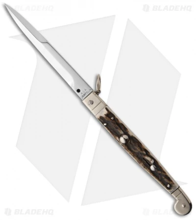 AGA Campolin 9" Sicilian Ring Pull Automatic Knife Stag Horn (4.1" Satin)