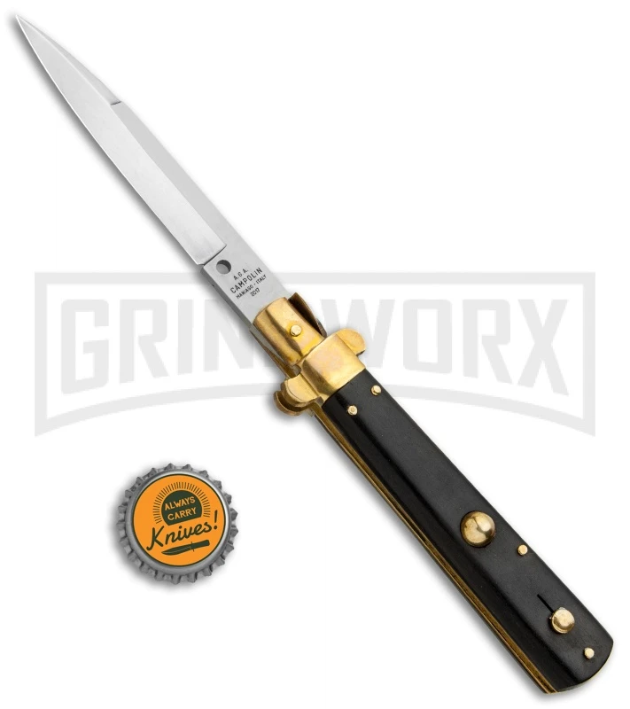 AGA Campolin 10" Italian Frosolone Picklock Brass/Ebony Automatic Knife - Bayo