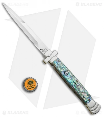 AGA Campolin 11" Maltese Cr. Bayo Automatic Italian Stiletto Abalone (5" Satin)