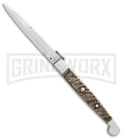 A.G.A. Campolin 16" Ram Horn Sicilian Ring Pull Automatic Knife - Bayonet