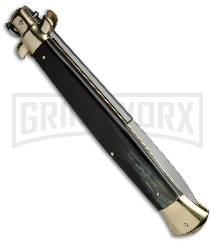 A.G.A. Campolin 18" Brazilian Horn/Brass Italian Stiletto Auto Knife - Bayonet