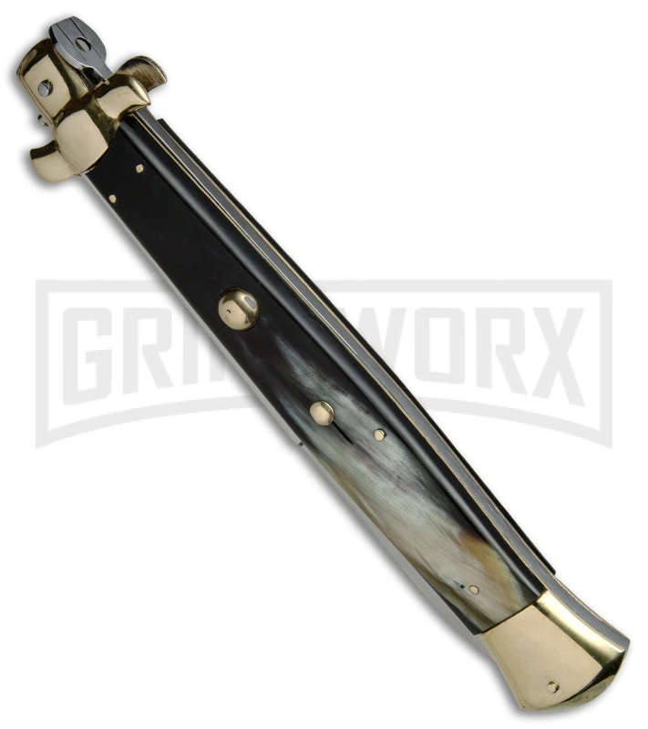 A.G.A. Campolin 18" Brazilian Horn/Brass Italian Stiletto Auto Knife - Bayonet