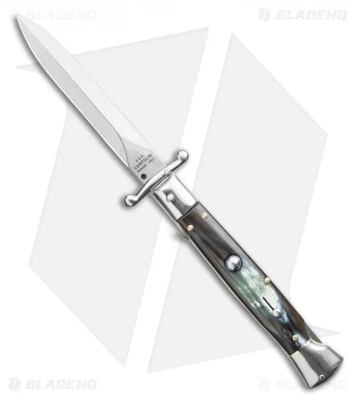AGA Campolin 9" Swinguard Automatic Knife Brazilian Horn (5.75" Satin Dagger)