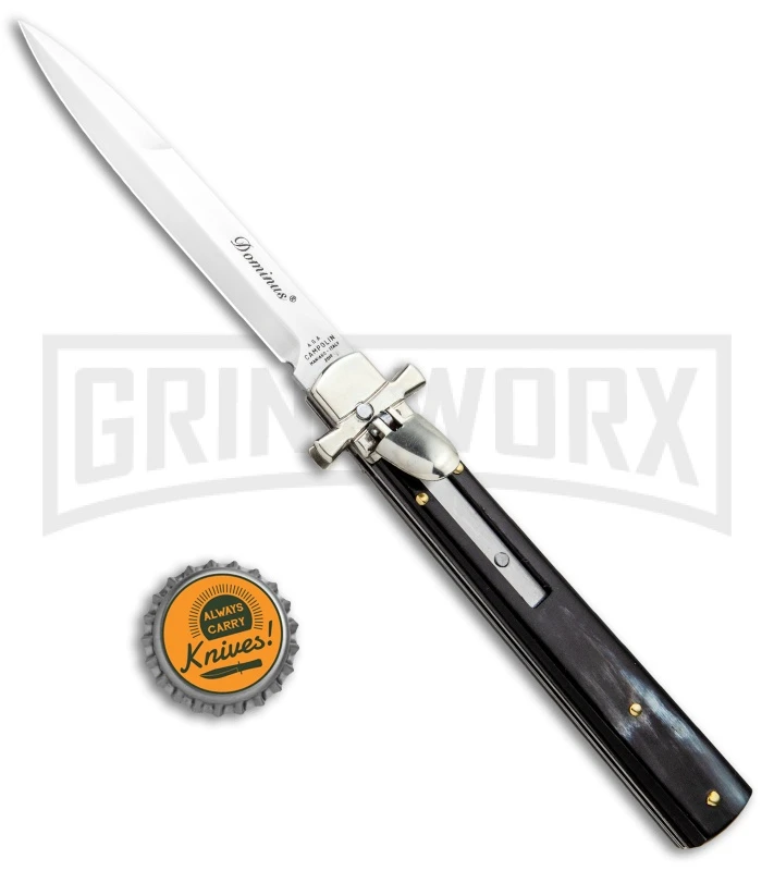 A.G.A. Campolin 9" Dominus Dark Horn Leverlock Automatic Knife - Satin