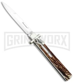 A.G.A. Campolin 9" Dominus Stag Leverlock Automatic Knife - Satin