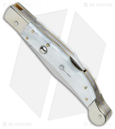 AGA Campolin 9" Sahara Italian Stiletto Lockback Automatic Pearlex (3.8" Mirror)