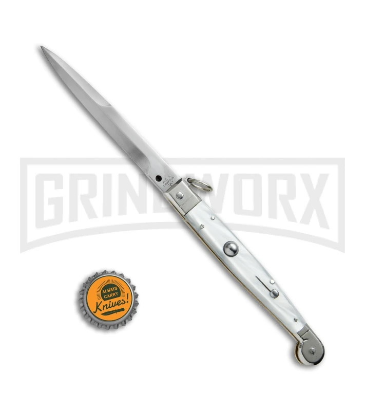 A.G.A. Campolin 9" Sicilian Ring Pull White Pearlex Automatic Knife - Bayonet