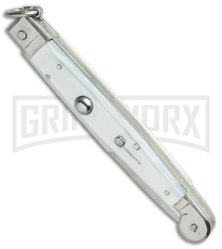 A.G.A. Campolin 9" Sicilian Ring Pull White Pearlex Automatic Knife - Bayonet
