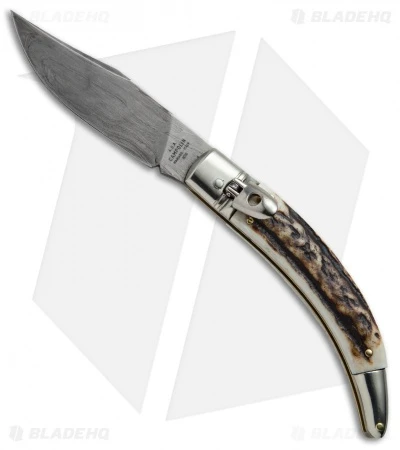 AGA Campolin Diana Lever Lock Automatic Knife Stag Horn (3.75" Damascus)