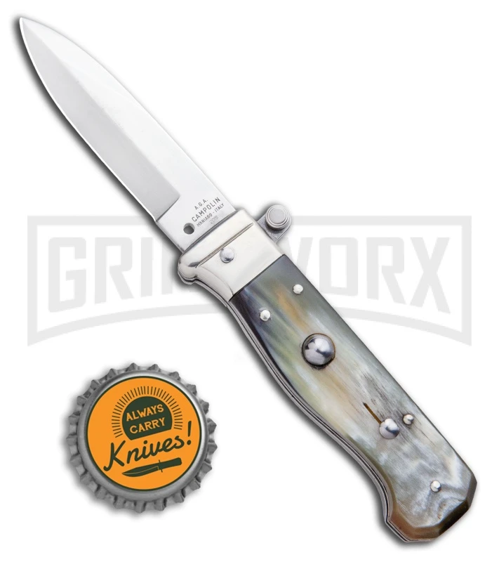 AGA Campolin Piccolo Brazilian Horn Italian Automatic Knife - Satin Plain