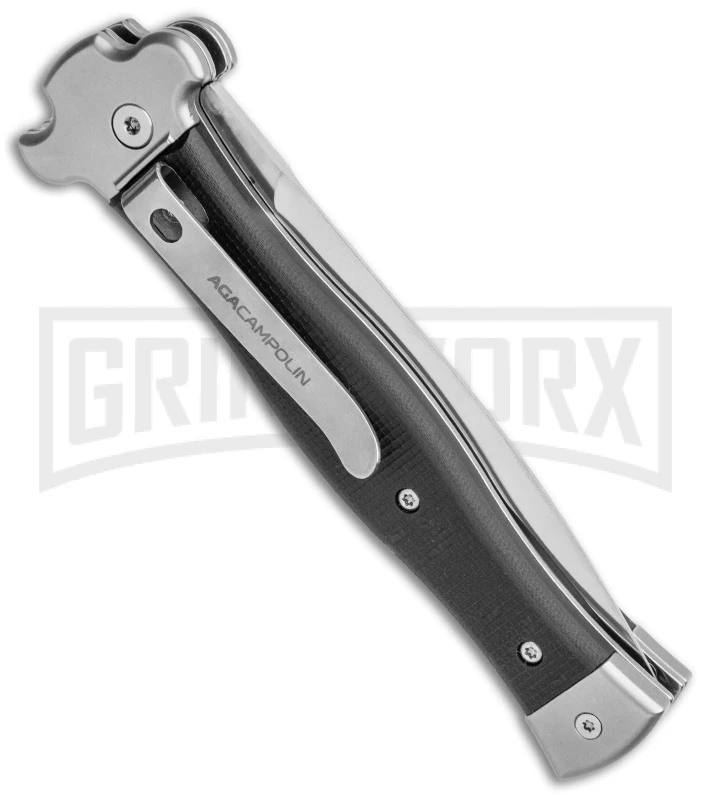 AGA Campolin Zero Black G-10 Leverlock Automatic Knife - Dagger Satin Plain
