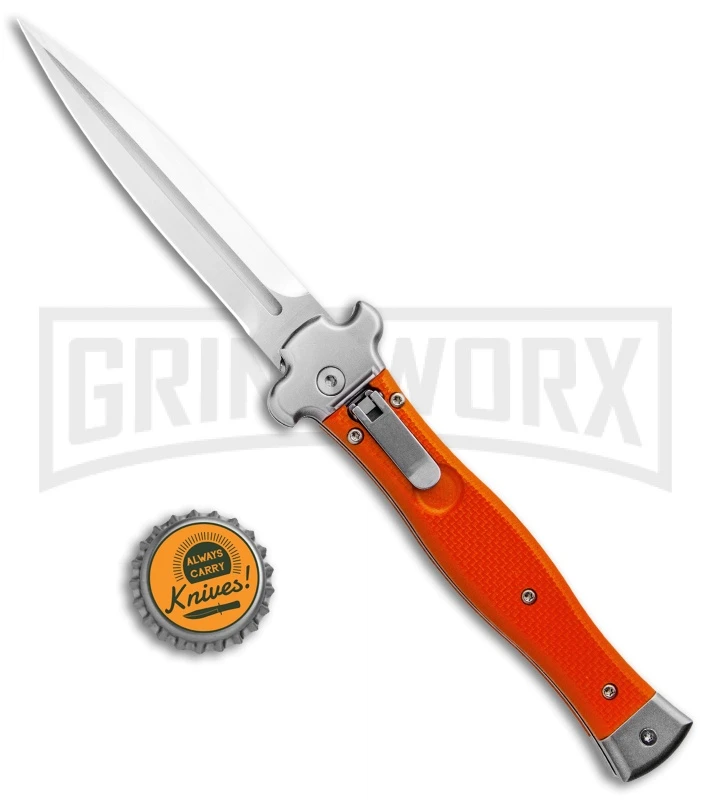 AGA Campolin Zero Orange G-10 Leverlock Automatic Knife - Dagger Satin Plain
