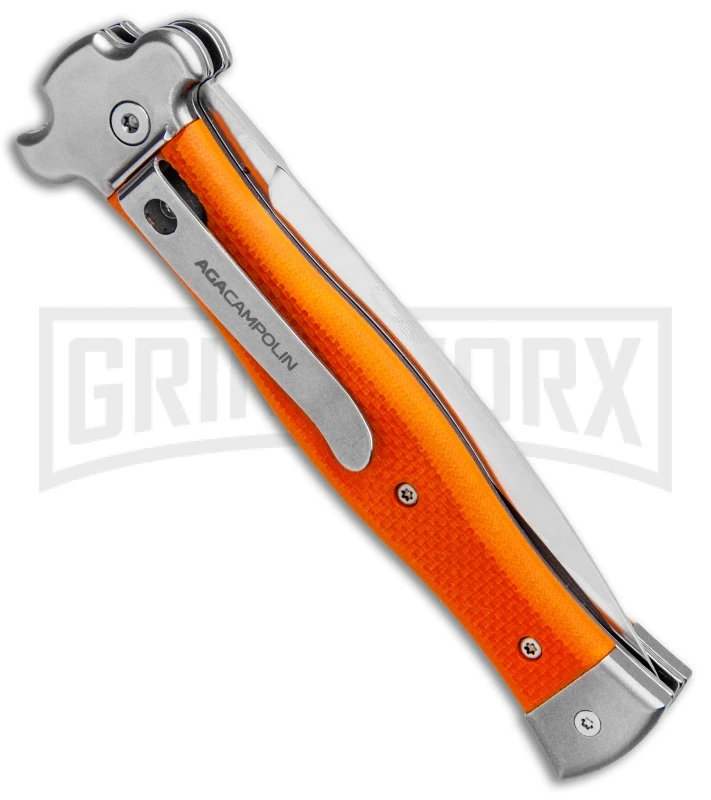 AGA Campolin Zero Orange G-10 Leverlock Automatic Knife - Dagger Satin Plain