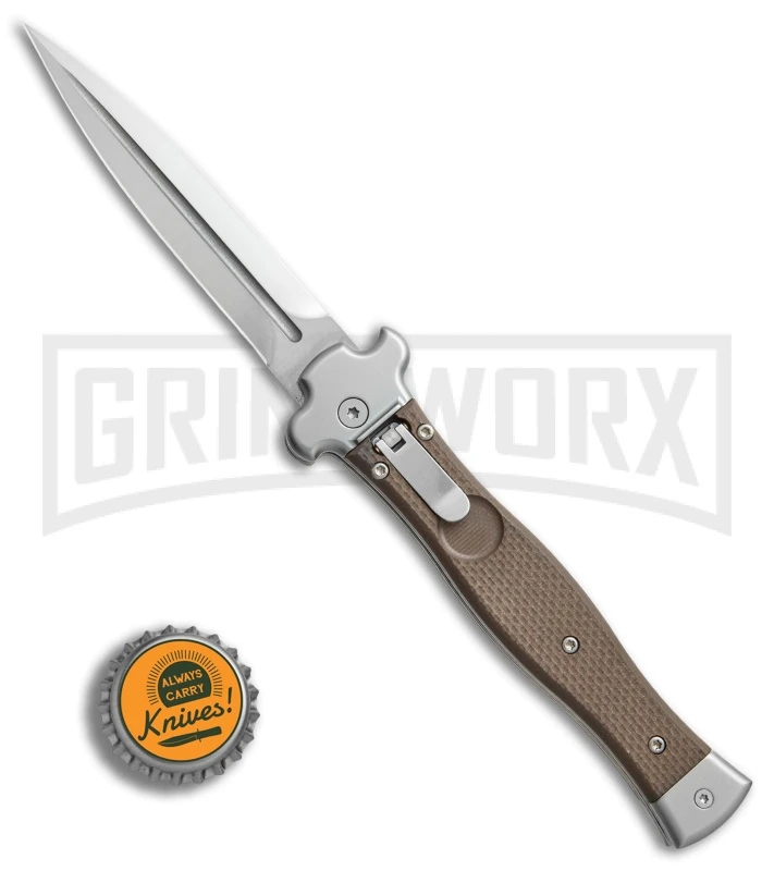 AGA Campolin Zero Brown G-10 Leverlock Automatic Knife - Dagger Satin Plain