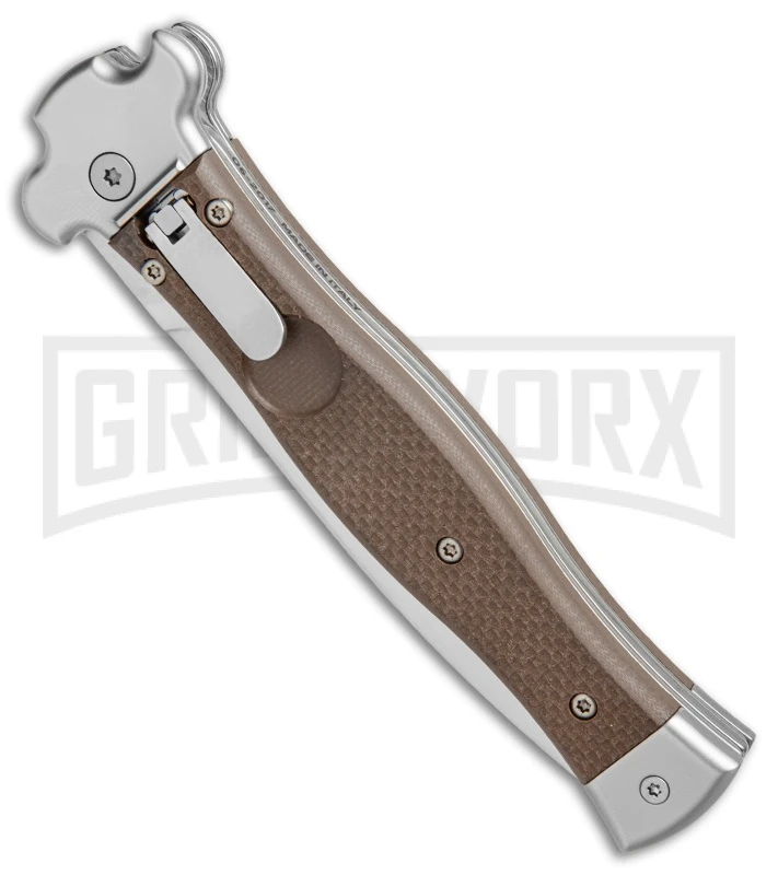 AGA Campolin Zero Brown G-10 Leverlock Automatic Knife - Dagger Satin Plain