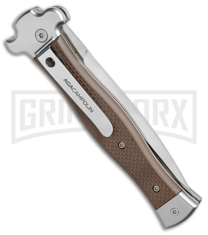 AGA Campolin Zero Brown G-10 Leverlock Automatic Knife - Dagger Satin Plain