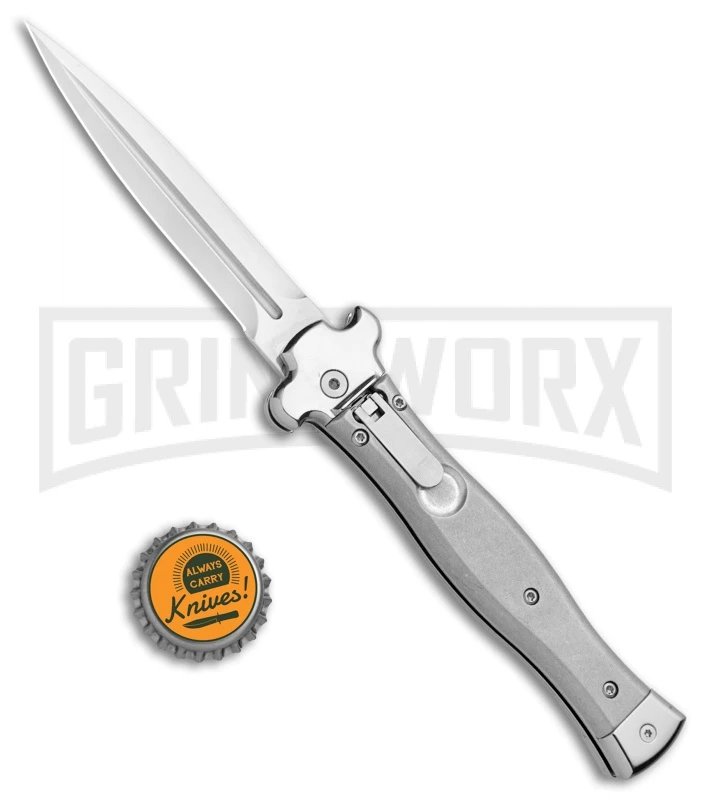 AGA Campolin Zero Gray Aluminum Leverlock Auto Knife - Dagger Tumbled