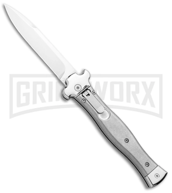 AGA Campolin Zero Gray Aluminum Leverlock Auto Knife - Bayonet Tumbled