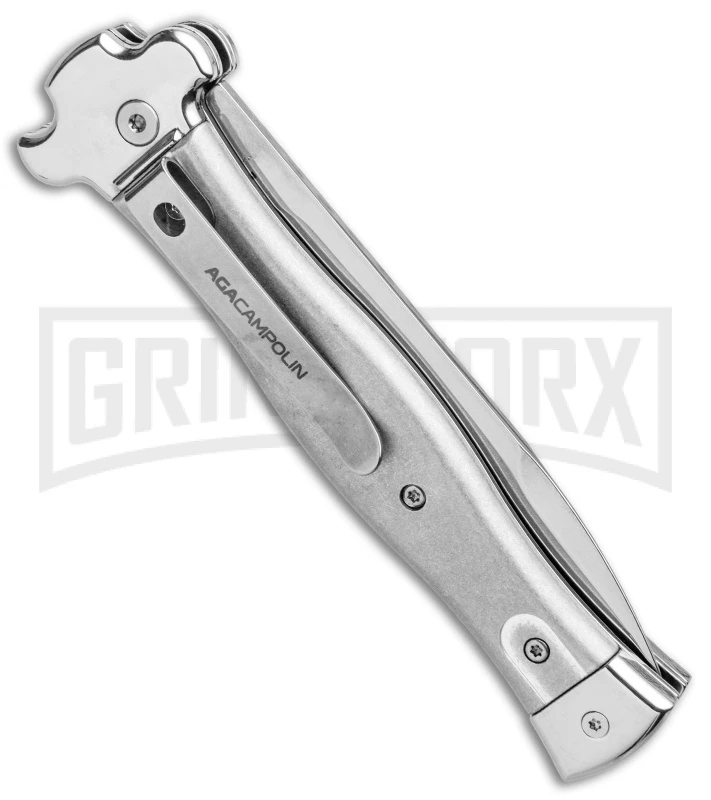 AGA Campolin Zero Gray Aluminum Leverlock Auto Knife - Bayonet Tumbled
