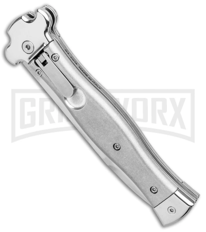 AGA Campolin Zero Gray Aluminum Leverlock Auto Knife - Bayonet Tumbled