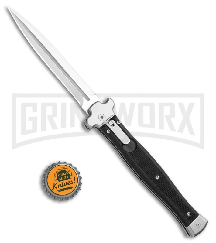 AGA Campolin Zero Italian Leverlock Automatic Knife Black G-10 - Dagger Plain