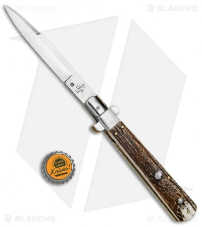 AGA Campolin 11" Frosolone Bayonet Stiletto Automatic Knife Stag (5" Satin)