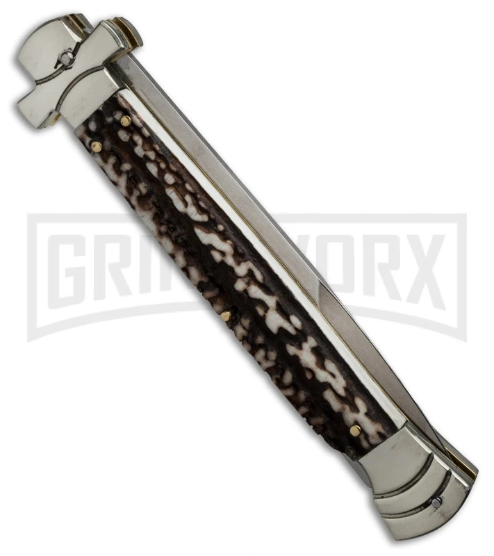 A.G.A. Campolin 11" Maltese Cross Stiletto Stag Automatic Knife - Bayonet