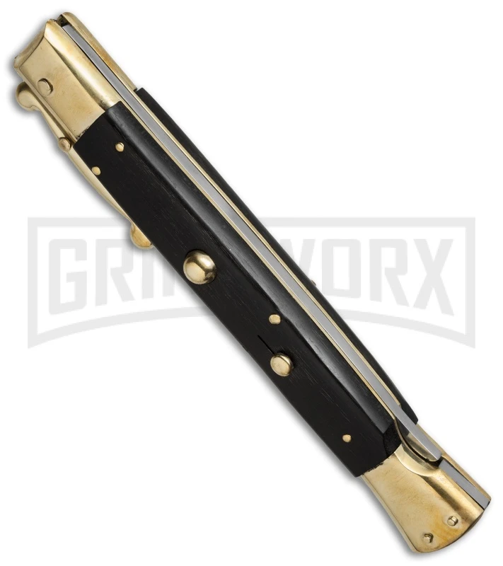 AGA Campolin 13" Stiletto Brass Swinguard Ebony Wood Automatic Knife - Bayonet