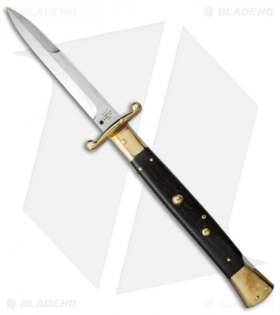 AGA Campolin 13" Swinguard Automatic Knife Brass/Ebony Wood (5.75" Satin Bayo)