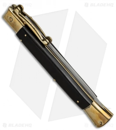 AGA Campolin 13" Swinguard Automatic Knife Brass/Ebony Wood (5.75" Satin Dagger)