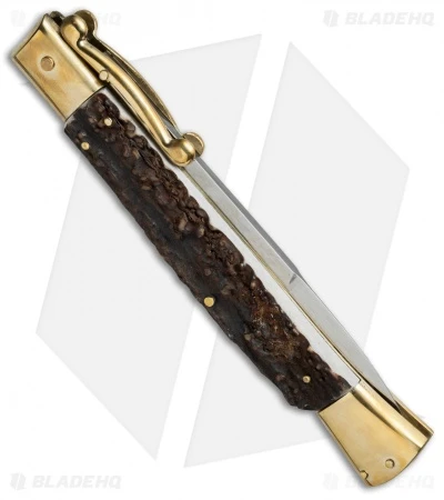 AGA Campolin 13" Swinguard Automatic Knife Brass/Stag Horn (5.75" Satin Bayo)