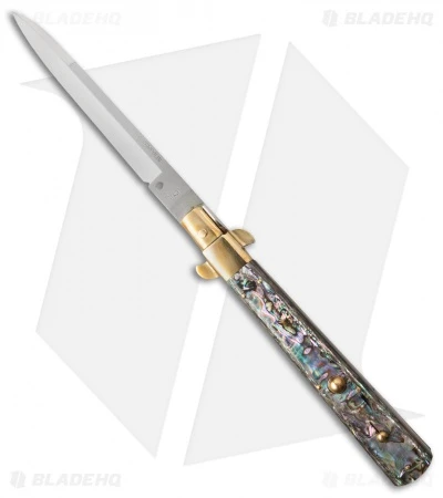 AGA Campolin 13" Italian Frosolone Automatic Knife Brass/Abalone (Bayonet)