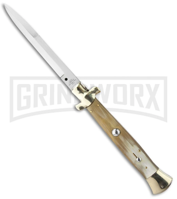 A.G.A. Campolin 15" Italian Stiletto Honey Horn Automatic Knife - Bayonet