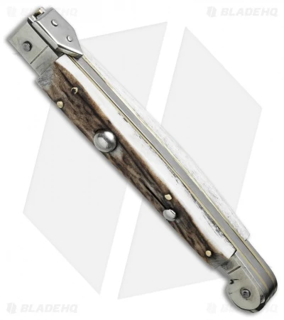 AGA Campolin 9" Sicilian Picklock Automatic Knife Stag Horn (4.1" Satin Bayo)