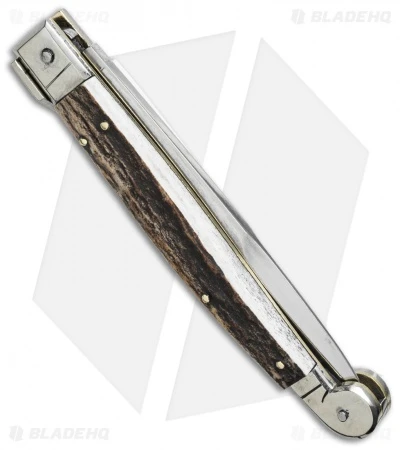 AGA Campolin 9" Sicilian Picklock Automatic Knife Stag Horn (4.1" Satin Bayo)