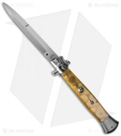 AGA Campolin 15" Ring Pull Automatic Italian Stiletto Knife Gold (7" Satin Bayo)