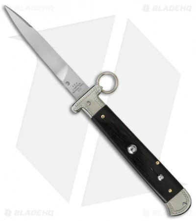 AGA Campolin 9" Francese Ring Pull Automatic Knife Ebony Horn (3.7" Satin Flat)