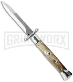 AGA Campolin 9" Italian Stiletto Swinguard Honey Horn Automatic Knife - Bayonet