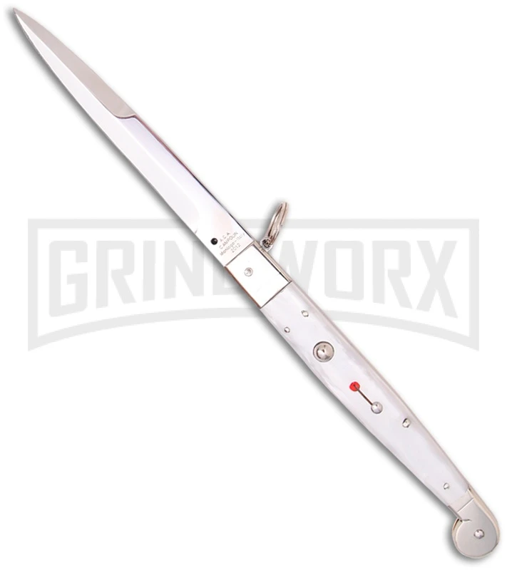 A.G.A. Campolin 9" Sicilian Ring Pull White Pearlex Automatic Knife - Bayonet
