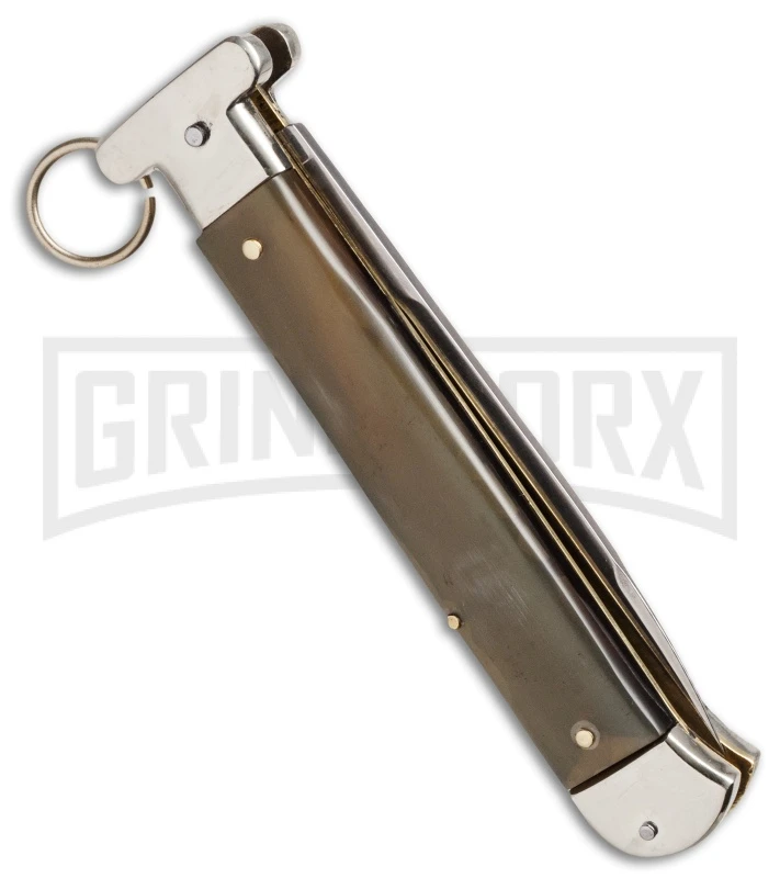 AGA Campolin 9" Francese Ring Pull Brazilian Horn Automatic Knife - Flat