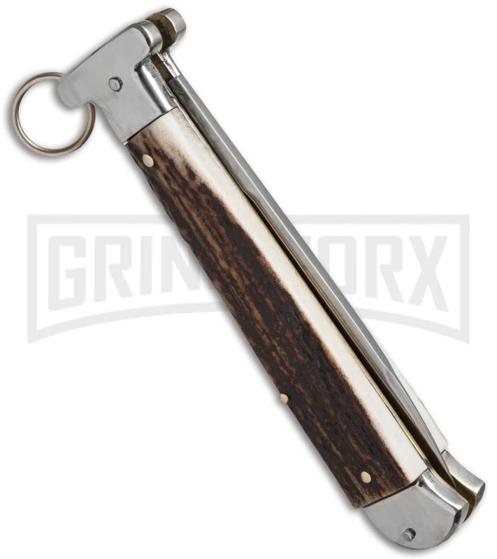 AGA Campolin 9" Francese Ring Pull Stag Horn Automatic Knife - Flat