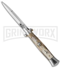 AGA Campolin 10" Honey Horn Picklock Italian Stiletto Automatic Knife - Bayonet